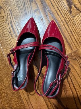 Red Patent Pointed-Toe Mary Jane Flats